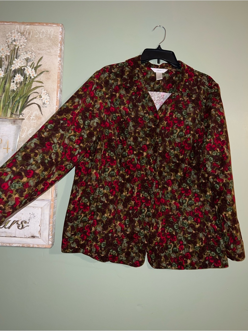 CJ Banks Floral Quilted Blazer in Red and Green